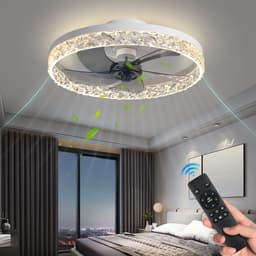 Kristallen Ventilator Lamp - Smart Lamp - 6 Standen Ventilator - Wit - Dimbaar met App - Plafondventilator — thumbnail 1
