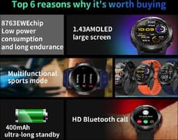 DrPhone SpectraView AMOLED Timepiece - 1.4 Inch - Slimme Horloge - Notificaties - Bluetooth bellen - 110 Sportmodus - Smartwatch — thumbnail 2