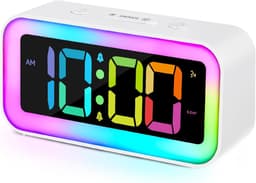RGB-nachtlampje geschikt voor wekker - Dynamische kleureffecten en dubbele alarmfunctie - Dimbaar LED-slaapkamerwekker geschikt voor USB-oplader - geschikt voor studenten, volwassenen en senioren - Wit — thumbnail 1