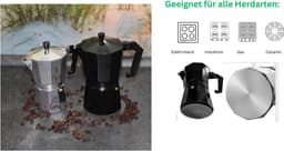 Lifestyleboss Zwarte Moka koffie percolator 150 ml, 3 kopjes, klassieke espressokan -aluminium voor alle warmtebronnen behalve inductie - Italiaans koffiegenot — thumbnail 3