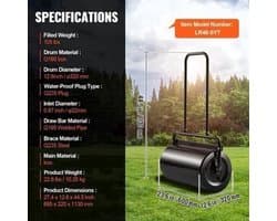 Grondwals – Gazonwals – Graswals – Tuinwals – Gazonroller – 60,96 cm Breedte – Zware Stalen Constructie – 49,21 L Vulcapaciteit – Ergonomisch Handvat – Makkelijk Vullen en Legen