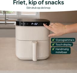 Vivid Green Airfryer 5L – Tot 5 Personen – 12 Programma's – Ribbeldesign – Vaatwasserbestendig – PFAS-vrij – Crème — thumbnail 2