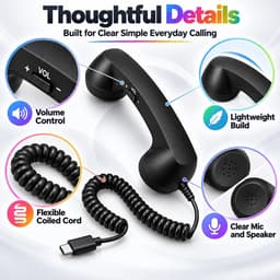 Retro Telefoonhoorn - Geschikt voor Smartphones met USB-C - Bedrade Vintage Handset - Plug & Play - Met Microfoon & Luidspreker - Voor Bellen, Videobellen & Thuiswerk - Paars — thumbnail 2