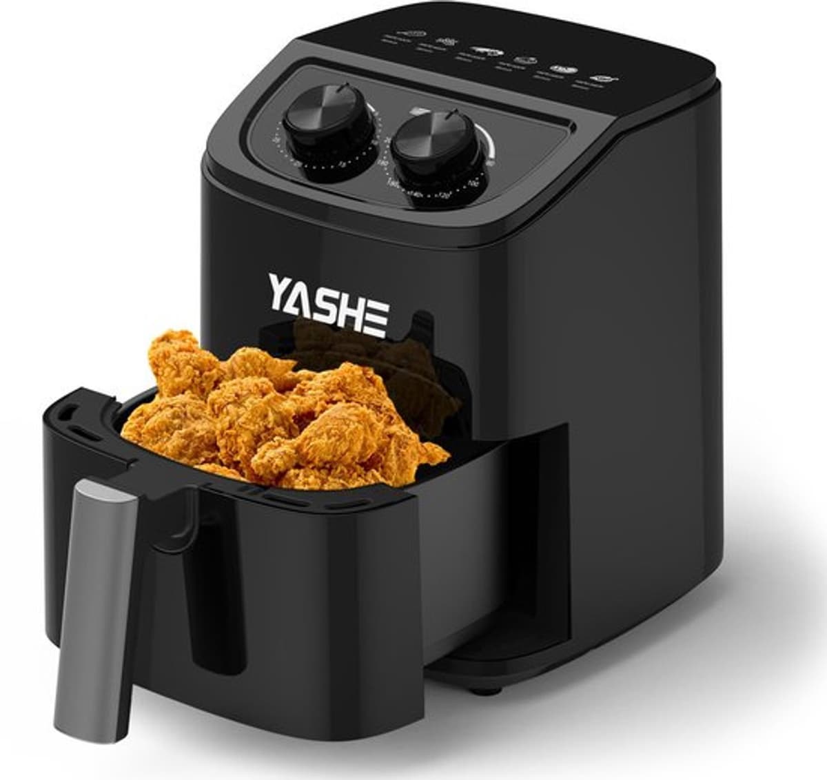Heteluchtfriteuse, 2,3 liter, voor 1-2 personen, compacte airfryer met 6 menuopties, draaiknop voor temperatuur en timer, 3D-heteluchtcirculatie, anti-aanbakmand, vaatwasmachinebestendig, vetarm — afbeelding 1
