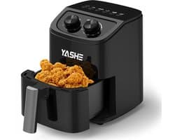 Heteluchtfriteuse, 2,3 liter, voor 1-2 personen, compacte airfryer met 6 menuopties, draaiknop voor temperatuur en timer, 3D-heteluchtcirculatie, anti-aanbakmand, vaatwasmachinebestendig, vetarm