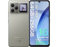 DOOGEE M30 Pro - Smartphone - 64 GB RAM (8+56GB) + 256GB ROM (2TB/TF) - 6,88 Inch HD + 120Hz - IP68 - Android 16 - 8000mAh/33W - 1,3" Subscreen - 64MP drievoudige camera - NFC - Vingerafdruk - Face ID - Grijs