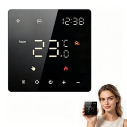 Wi-Fi kamerthermostaat – Tuya Smart elektrische verwarmingsfolie - Slimme thermostaat - Digitale LED-controller – Vloerverwarmingsthermostaat - Touchscreenbediening – Smart Living - 16A - Zwart — thumbnail 3