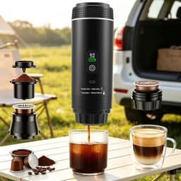 Mini-koffiezetapparaat 3 in 1 met batterij - Auto-espressomachine USB-C - Compatibel met capsules en gemalen koffie - Ideaal voor campercamping en reiscadeaus, zwart — thumbnail 1