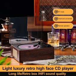 Draagbare cd-speler met Bluetooth en luidsprekers, compacte retro dvd-speler met afstandsbediening, ondersteunt USB/AUX/Type-C, oplaadbare muziekspeler, 3,5 mm AUX desktop cd-speler (walnootkleur) — thumbnail 1