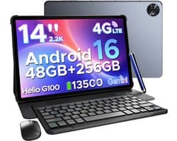 Doogee TAB E3 Max VIP - Tablet - 48 GB RAM + 256 GB ROM /TF 2TB -MTK Helio G100 - 14 inth Ips - Android 16 - 13500mAh - 4G LTE - 5G WLAN - Vier luidsprekers - GPS - Grijs