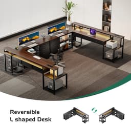 Atlasyx bureau - Tafel - Hoekbureau - Gaming - Bureautafel - CPU-houder - L-vormig ontwerp - 200 x 146 x 78 cm - Bruin — thumbnail 5