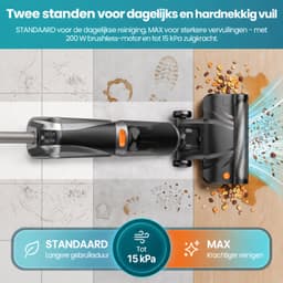 Grenintol Vloerreiniger 3-in-1 – Nat- en Droog Stofzuiger – Met Dweilfunctie – 15kPa – 180° Platliggend – Zelfreiniging met Geëlektrolyseerd Water – Automatische Droging – Dubbelzijdige Randreiniging – 35 Min Accuduur – Oranje — thumbnail 4