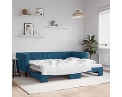 Bedframe, familiebed, tweepersoonsbed, slaapkamermeubel, dagbed, uittrekbaar, blauw, 90x200 cm, fluweel