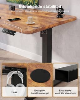 Devoko Elektrisch Verstelbaar Zit-Sta Bureau 120x60 cm Breed – Hoogte 73–118 cm – 2 Geheugenstanden, Zit-Herinnering, LED-Display en USB – Draagvermogen 70 kg – Vintagebruin — thumbnail 4