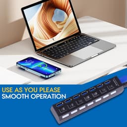 USB Hub - Verlenger Poorten - Extra Aansluitingen - Individuele Aan/Uit Schakelaars - 7 Poorten - Zwart — thumbnail 4