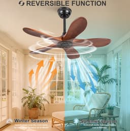 36 inch Plafondventilator zonder verlichting - 5 bladen massief hout - 6 snelheden - omkeerbaar - afstandsbediening - 20W - geluidsarm 25dB - walnoot zwart - 2 staven 5" en 10" — thumbnail 2