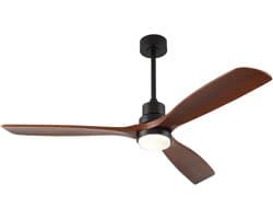 Plafondventilator Met Verlichting 60 Inch – 3 Bladen – Dimbare Led Met 3 Kleurtemperaturen – Massief Hout – Walnoot Zwart – Afstandsbediening