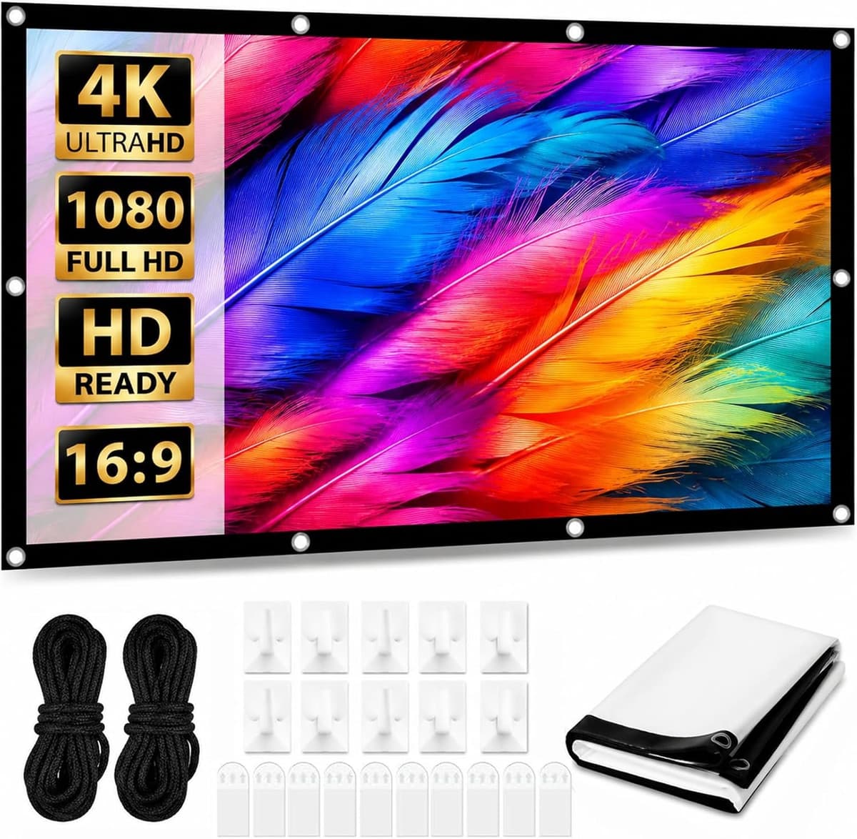 Beamer Scherm 100 Inch, 16:9 4K HD Opvouwbaar Kreukvrij — afbeelding 1