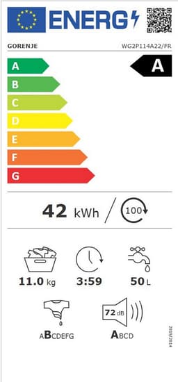 Gorenje WG2P114A22 Wasmachine 11 kg 1400t/m A-20 % Power/speedWASH Fransdisplay — thumbnail 2