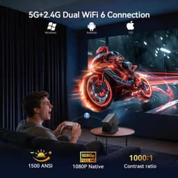 Beamer Android 14 Projector - 1000 ANSI Lumen - 1080P Resolutie - LCD - Voor Thuisbioscoop En Buiten — thumbnail 5