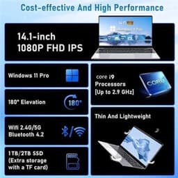 Laptop Zilver 16GB RAM 2TB SSD - 14.1 Inch IPS Scherm - Intel Core I9 - Windows 11 Pro - Draagbare Notebook — thumbnail 3