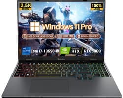 Blackview GamiBook 16 Gaming Laptop - 16 inch Full HD - 16 GB DDR5 - 1TB SSD - Intel i7 13650HX - NVIDIA RTX5060 - WiFi 6 Windows 11 Pro Notebook - Intel® Graphics - Grijs