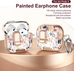 Telestore - hoesje geschikt voor AirPods 5 en AirPods 4 - Hard case cover - wit roze goud bloemen - TPU hoesje Beschermhoes - AirPods 5 en 4 Cover - AirPods 5 / 4 hoesje - Geschikt voor Apple AirPods 5 en AirPods 4 — thumbnail 4