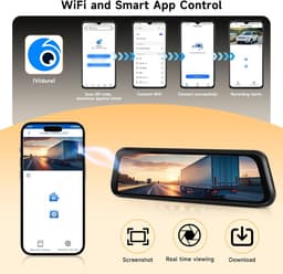 SnelShoppen - 9,66 Inch Achteruitkijkspiegel Dashcam 4K Voor- en Achtercamera 1080P met Nachtzicht, WiFi, GPS, ADAS, BSD, LCA, Lusopname en Kaart voor — thumbnail 2