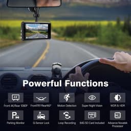 SnelShoppen - Miden 4K + 1K Dashcam Auto met 64G SD Kaart, 2160P + 1080P UHD, IPS 3.2 Inch, 336° Breedhoek, G-sensor, WDR, 24 Uur Parkeerstand, Loopop — thumbnail 5