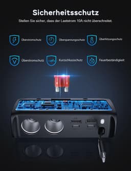 SnelShoppen - Intrekbare Autolader Adapter - 9-in-1 Sigarettenaansteker Splitter 148W 12V/24V QC3.0 USB Auto-Adapter Multi-Socket met Voltmeter voor T — thumbnail 3