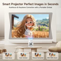 SnelShoppen - Mini 4K Projector met Autofocus, Native 1080p, 400 ANSI Lumens, 10,000:1 Contrast, Automatische Keystone Correctie, Wi-Fi 6 & Bluetooth — thumbnail 2