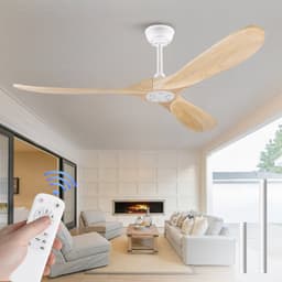 Plafondventilator 60 inch hout zonder verlichting - Waterdicht en weerbestendig - Moderne mid-century stijl - Inclusief valbuis voor montage - Natuurlijke houtlook afwerking - Geschikt voor terras, woonkamer, garage en paviljoen — thumbnail 1