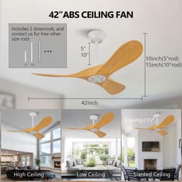 Plafondventilator 42 inch zonder verlichting - Met afstandsbediening - 6 snelheden - Omkeerbare DC-motor - 3 ABS-bladen - Geschikt voor slaapkamer en eetkamer — thumbnail 3