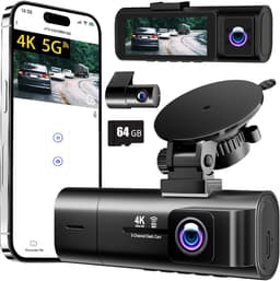 SnelShoppen - Dash Cam 3 Kanaals Voor en Achter, 4K+1080P+1080P Auto Camera met 64GB SD Kaart, 170° Groothoek, Nachtzicht, Parkeerstand, 3.1 Inch Sche — thumbnail 1
