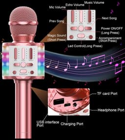 Karaokemicrofoon, draadloze bluetooth-microfoon voor kinderen, met led, draagbare karaokemachine om te zingen, karaoke, meisjes, jongens, speelgoed, cadeaus, karaoke-luidspreker, recorder voor — thumbnail 5