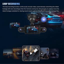 SnelShoppen - 360° Dash Cam 4 Kanalen 1080P Auto Camera met 64G SD-kaart, G-Sensor, Loop Opname, Nachtzicht en Groothoek 150° voor Achter Interieur — thumbnail 2