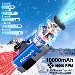Tailleventilator – 10000 mAh Draagbare Ventilator – Krachtige Luchtstroom – LED Lamp & Powerbank – Met Stalen Clip – Zwart/Grijs — thumbnail 4