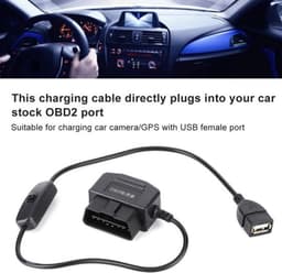 18,7 inch II Powerkabel - 2-naar USB-opladerskabel - Dashcam-hardwire-kit met 16-polige connector voor auto GPS DVR dashcam — thumbnail 3