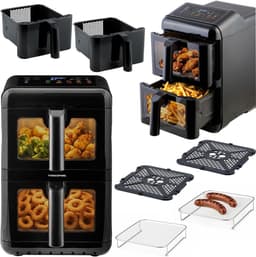 Dubbele Kamer Airfryer - Heteluchtfriteuse Verticale Airfryer - Grote Maaltijden Bereiden - Twee Manden Sync Finish - 116 liter - Zwart — thumbnail 1