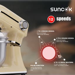SUNCOK Keukenmixer, Keukenmachine, krachtige motor van 1500W, met twee roestvrijstalen mengkommen (4,5 l en 5,5 l), multifunctionele deeghaak, geschikt voor bakken en kneden van deeg. — thumbnail 4