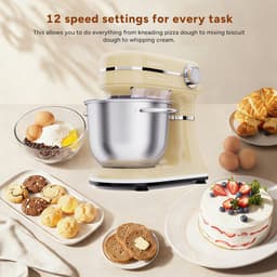 SUNCOK Keukenmixer, Keukenmachine, krachtige motor van 1500W, met twee roestvrijstalen mengkommen (4,5 l en 5,5 l), multifunctionele deeghaak, geschikt voor bakken en kneden van deeg. — thumbnail 3