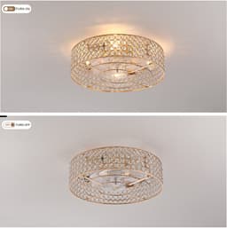 19 inch Inbouwventilatorlamp - Dubbele bediening via app en afstandsbediening - 6 snelheidsstanden - Omkeerbare luchtstroom - Gouden kristallen - ABS-bladen — thumbnail 4