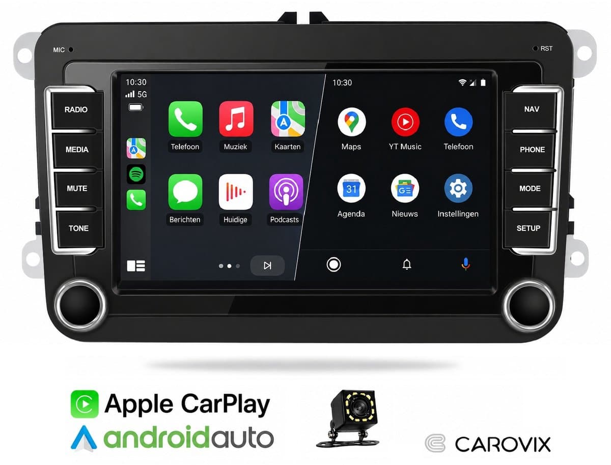 Carovix® Carplay autoradio geschikt voor volkswagen, seat, skoda - Apple Carplay & Android Auto (Draadloos) - Bluetooth - 7 inch HD Touchscreen - Navigatiesysteem auto - Achteruitrijcamera — afbeelding 1