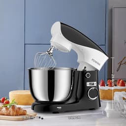 Keukenmachine 1500W – 5L RVS Mengkom – 10 Snelheden – Kneedmachine met 3 Opzetstukken – Zwart/Wit — thumbnail 2
