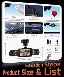 Dashcam voor auto - Zwart - 7 x 14 x 10 cm - 4 Camera's 1080P met Nachtzicht en Parkeermonitor — thumbnail 5