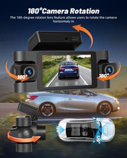 Dashcam voor auto - Zwart - 3 inch - 4 Camera's met 360° Dekking en Nachtzicht - Met Wifi en 24-Uurs Parkeermodus — thumbnail 5