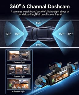 Dashcam voor auto - Zwart - 7 x 14 x 10 cm - 4 Camera's met 1080P Nachtzicht en 360 Graden Bewaking — thumbnail 2