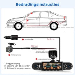 SNJY® Dashcam voor Auto - Auto Camera - Dashcam Voor en Achter en Zijkanten - 1080P - 360° Dashcam - Zwart — thumbnail 4
