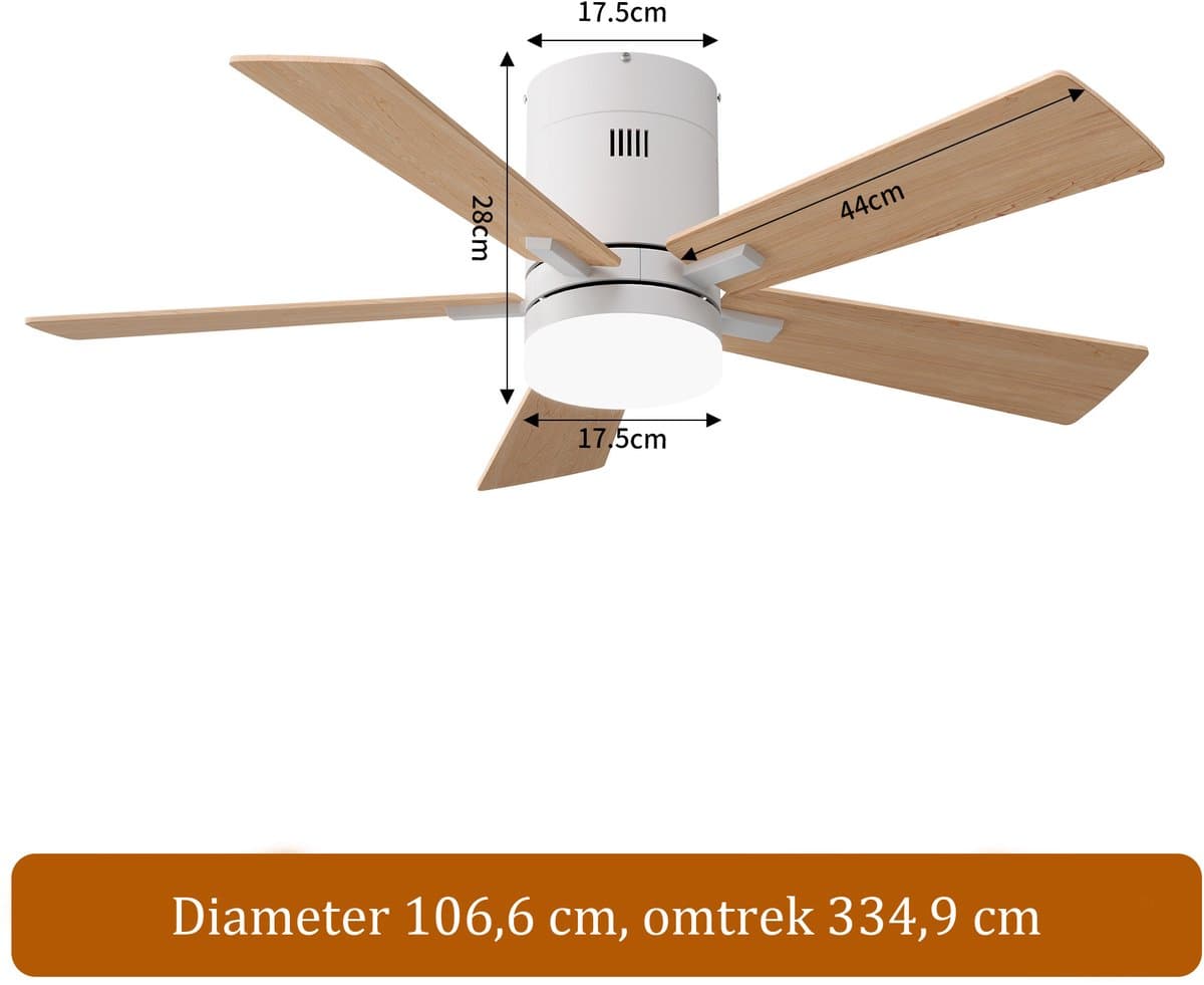 2-in-1 Plafondventilator, LED-Plafondventilator, 3 Instelbare Kleuren, 6 Snelheden, 5 Bladen, Timerfunctie, Geschikt Zowel Winter als Zomer, Ideaal Meer Comfort (Natuurlijke houtkleur, 107 cm) — afbeelding 1