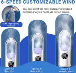 KZQ Kleine usb-ventilator met luchtbevochtiger, stille bureauventilator met 6 snelheden en 7 kleuren led-verlichting, geschikt voor slaapkamer en kantoor — thumbnail 5